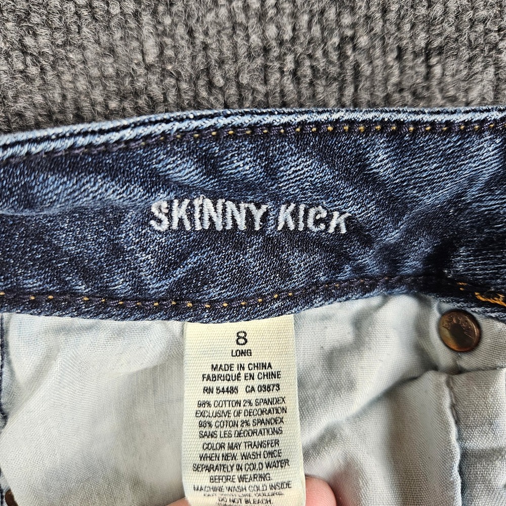 American Eagle Skinny Kick Jeans Women's 8 LONG Dark Wash Low Rise Stretch Denim - Picture 2 of 11